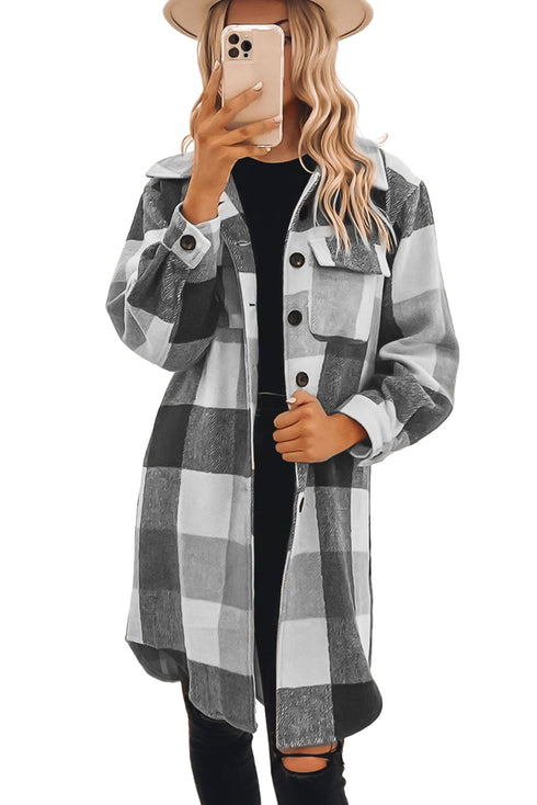 Plaid Button-Down Flap Pocket Long Shacket